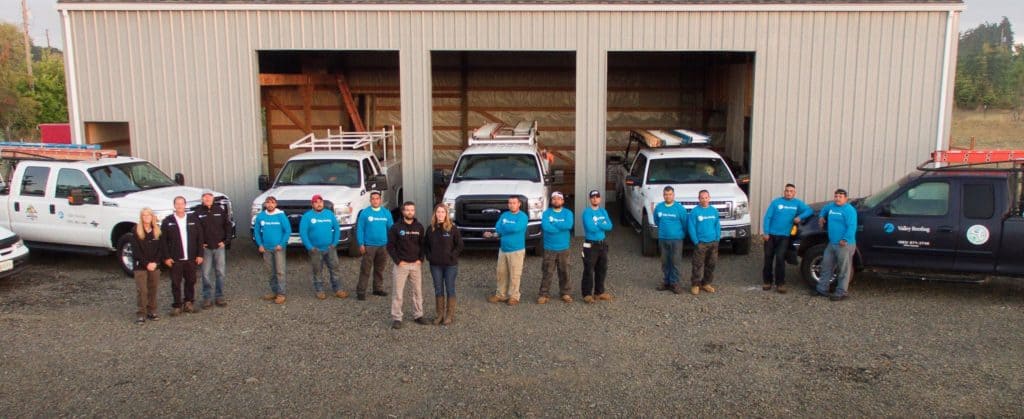 Valley Roofing Owner and crew with vehicle fleet Salem, Oregon